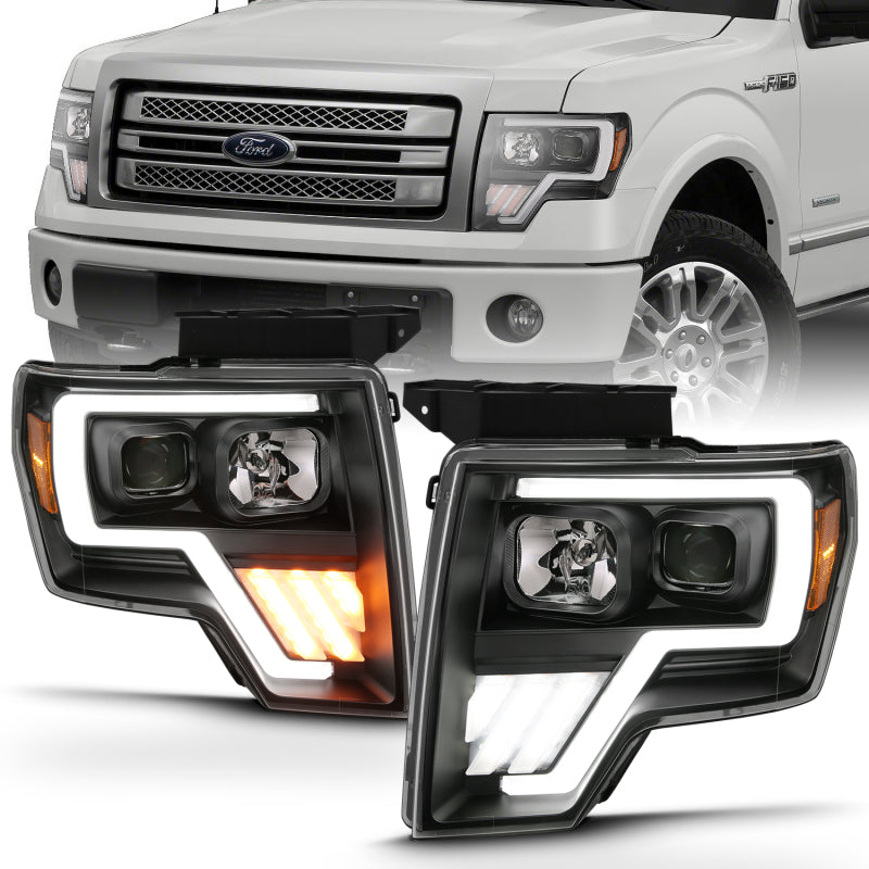 ANZO 2009-2013 Ford F-150 Projector Light Bar G4 Switchback Headlights Black Amber