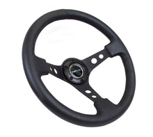 Load image into Gallery viewer, NRG Reinforced Steering Wheel (350mm / 3in. Deep) Blk Leather w/Blk Spoke & Circle Cutouts