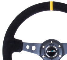 Load image into Gallery viewer, NRG Reinforced Steering Wheel (350mm / 3in. Deep) Blk Suede w/Circle Cut Spokes & Single Yellow CM