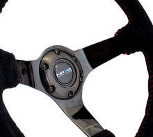 Load image into Gallery viewer, NRG Reinforced Steering Wheel (350mm / 3in. Deep) Blk Suede w/Red BBall Stitch & Black 3-Spoke