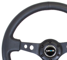 Load image into Gallery viewer, NRG Reinforced Steering Wheel (350mm / 3in. Deep) Blk Leather w/Blk Spoke & Circle Cutouts