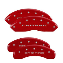 Load image into Gallery viewer, MGP 4 Caliper Covers Engraved Front & Rear Gen 5/Camaro Red finish silver ch