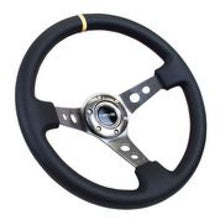 Load image into Gallery viewer, NRG Reinforced Steering Wheel (350mm / 3in. Deep) Blk Leather w/Gunmetal Cutout Spoke & Yellow CM