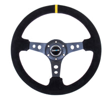 Load image into Gallery viewer, NRG Reinforced Steering Wheel (350mm / 3in. Deep) Blk Suede w/Circle Cut Spokes & Single Yellow CM