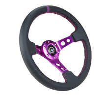 Load image into Gallery viewer, NRG Reinforced Steering Wheel (350mm / 3in. Deep) Black Leather w/Purple Center & Purple Stitching