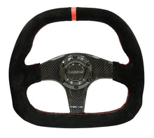 Load image into Gallery viewer, NRG Carbon Fiber Steering Wheel (320mm) Flat Btm. Blk Suede/Red Stitch w/CF Spokes & Red Center Mark