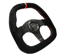 Load image into Gallery viewer, NRG Carbon Fiber Steering Wheel (320mm) Flat Btm. Blk Suede/Red Stitch w/CF Spokes & Red Center Mark