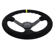 Load image into Gallery viewer, NRG Reinforced Steering Wheel (350mm / 3in. Deep) Blk Suede/X-Stitch w/5mm Blk Spoke & Yellow CM