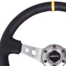 Load image into Gallery viewer, NRG Reinforced Steering Wheel (350mm / 3in. Deep) Blk Leather w/Gunmetal Cutout Spoke & Yellow CM