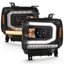Load image into Gallery viewer, ANZO 2016-2019 GMC Sierra 1500 Projector Headlight Plank Style Black w/ Sequential Amber Signal