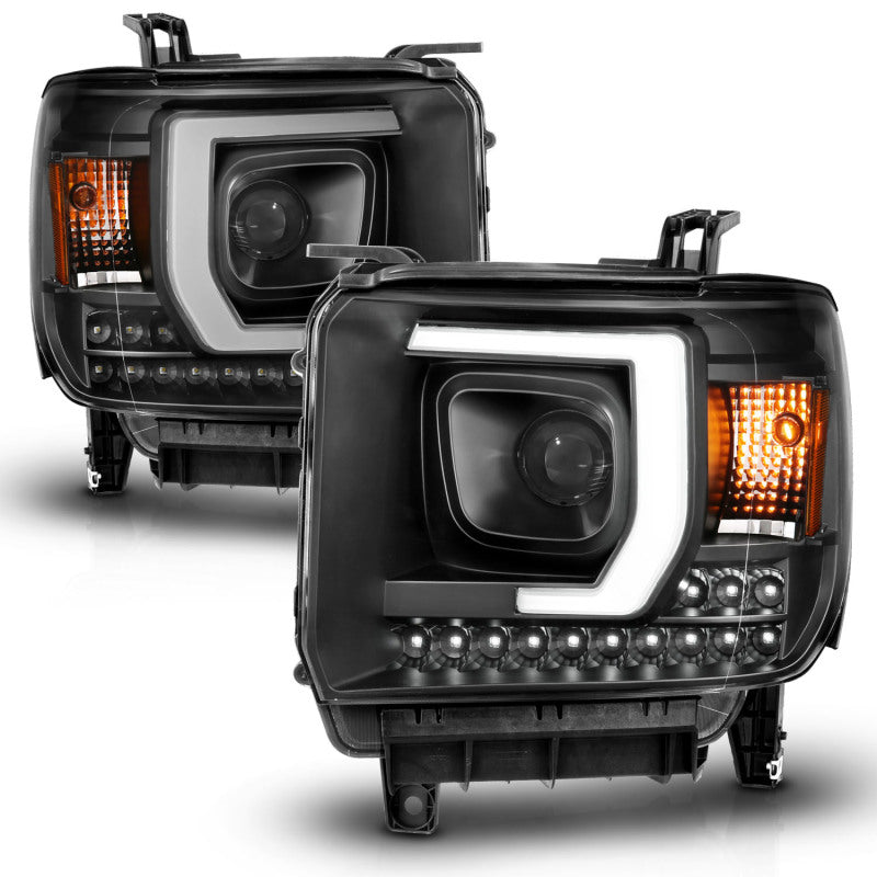 ANZO 2014-2015 GMC Sierra 1500HD Projector Plank Style Headlight Black W/ DRL