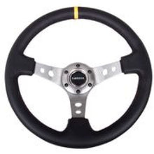 Load image into Gallery viewer, NRG Reinforced Steering Wheel (350mm / 3in. Deep) Blk Leather w/Gunmetal Cutout Spoke & Yellow CM