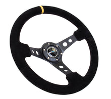 Load image into Gallery viewer, NRG Reinforced Steering Wheel (350mm / 3in. Deep) Blk Suede w/Circle Cut Spokes & Single Yellow CM