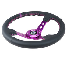 Load image into Gallery viewer, NRG Reinforced Steering Wheel (350mm / 3in. Deep) Black Leather w/Purple Center & Purple Stitching