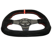 Load image into Gallery viewer, NRG Carbon Fiber Steering Wheel (320mm) Flat Btm. Blk Suede/Red Stitch w/CF Spokes & Red Center Mark