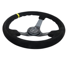 Load image into Gallery viewer, NRG Reinforced Steering Wheel (350mm / 3in. Deep) Blk Suede/X-Stitch w/5mm Blk Spoke & Yellow CM