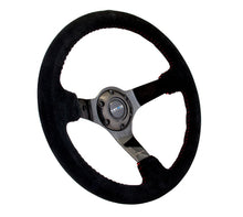 Load image into Gallery viewer, NRG Reinforced Steering Wheel (350mm / 3in. Deep) Blk Suede w/Red BBall Stitch & Black 3-Spoke