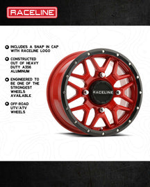 Raceline A94R Krank 14x7in / 4x110 BP / 10mm Offset / 83.8mm Bore - Red & Black Lip Wheel