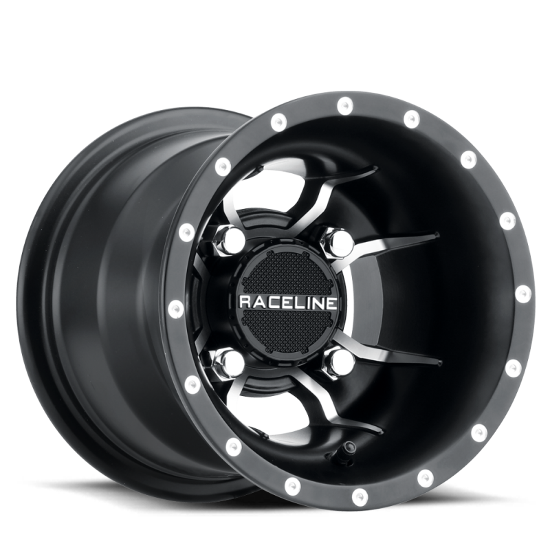 Raceline A77 Mamba 10x5in / 4x156 BP / 18mm Offset / 132.5mm Bore - Black & Machined Wheel