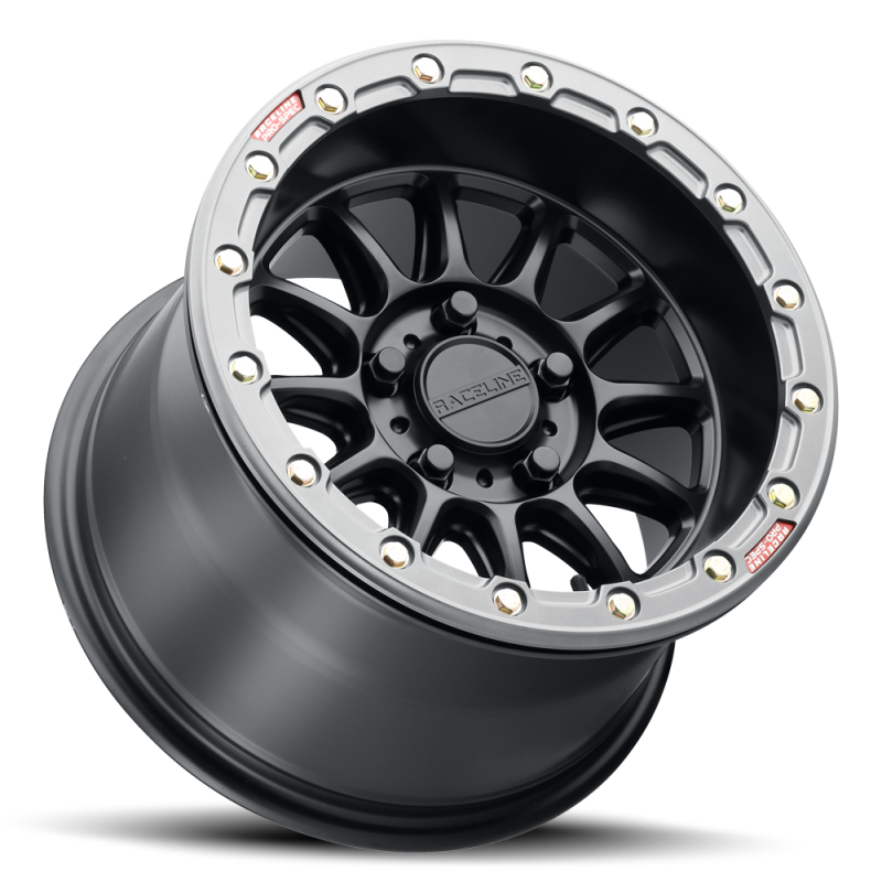 Raceline A14BG Alpha 15x7in/5x114.3 BP/25mm Offset/68mm Bore - Black & Gunmetal Ring Beadlock Wheel