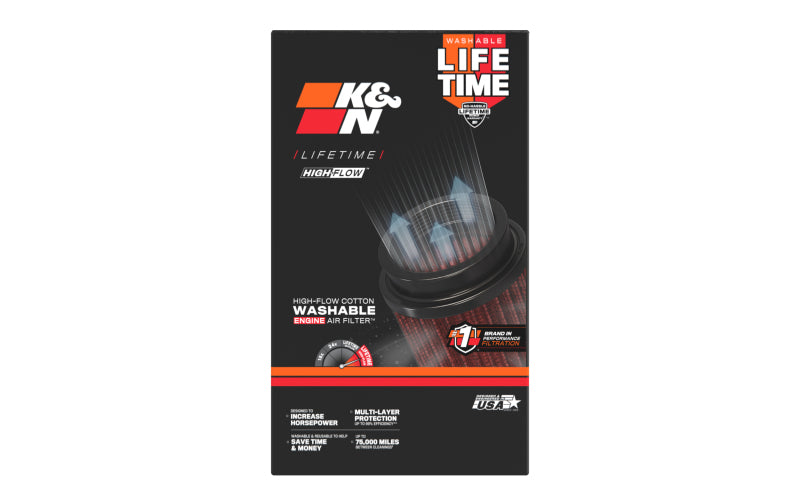 K&N Universal Rubber Filter 2.75in Flange ID x 5.875in Base OD x 4.75in Top OD x 7in Height