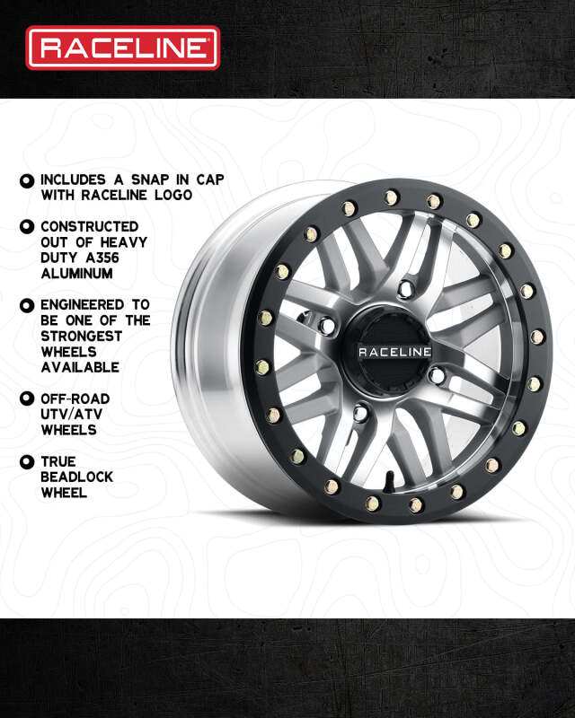 Raceline A91MA Ryno 15x7in/4x137 BP/10mm Offset/110.18mm Bore - Machined & Black Ring Beadlock Wheel