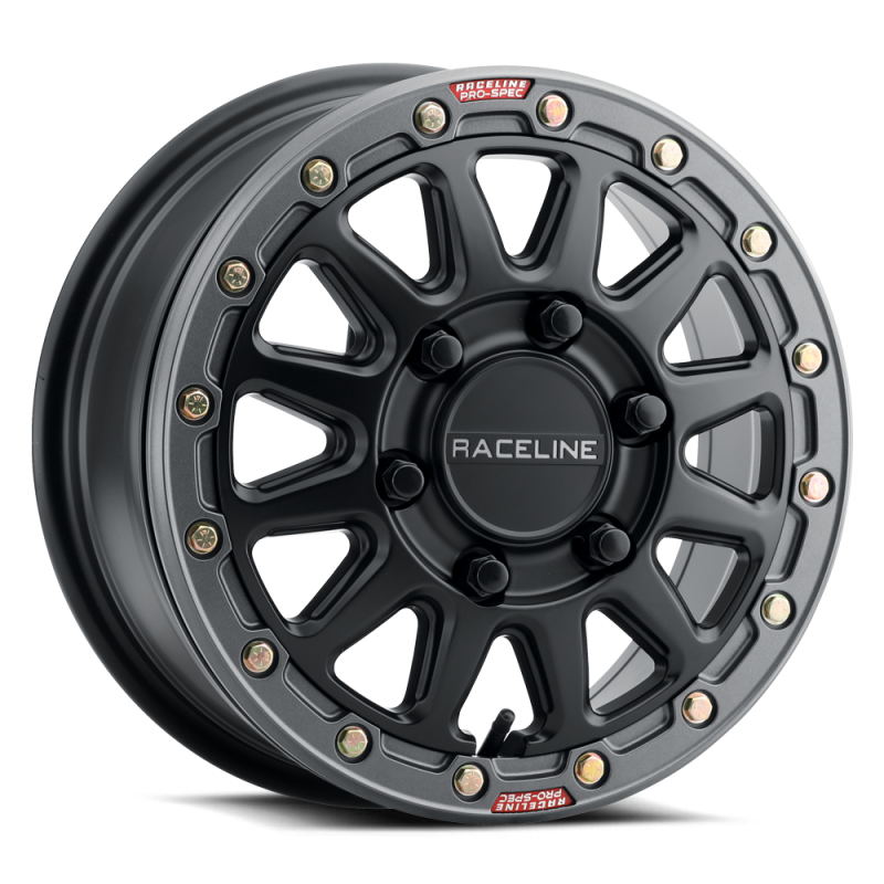 Raceline A14BG Alpha 15x7in/5x114.3 BP/25mm Offset/68mm Bore - Black & Gunmetal Ring Beadlock Wheel