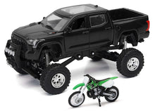 Load image into Gallery viewer, New Ray Toys Toyota Tundra Pro Lifted Truck Black with Kawasaki Dirt Bike 1:32 Scale