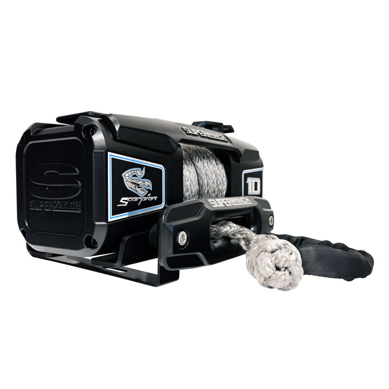 Superwinch 10000 LBS 12V DC 3/8in x 54ft Synthetic Rope Scorpion 10000SR Winch - Black Powdercoat