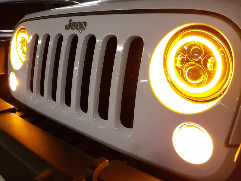 Raxiom 97-18 Jeep Wrangler TJ/JK Axial Halo Headlights w/ DRL Amber Signals- Black Hsng (Clear Lens)