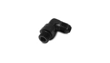 Load image into Gallery viewer, Vibrant -8AN Male Flare to Male -10 ORB Swivel 90 Degree Adapter - Anodized Black