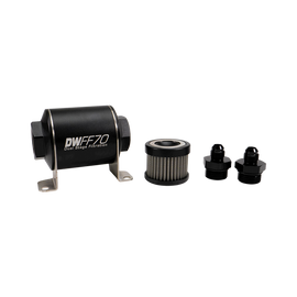 DeatschWerks Stainless Steel 6AN 10 Micron Universal Inline Fuel Filter Housing Kit (70mm)