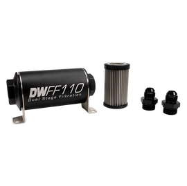 DeatschWerks Stainless Steel 8AN 10 Micron Universal Inline Fuel Filter Housing Kit (110mm)