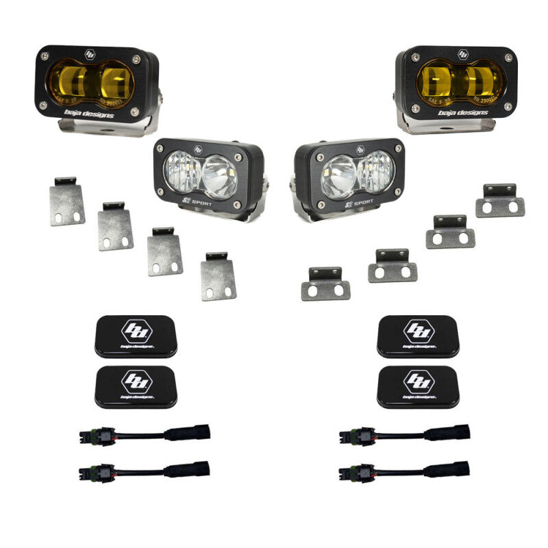 Baja Designs 21+ Ford Raptor/22+ Bronco S2 SAE Pro Fog Pocket Light Kit Clear/Amber