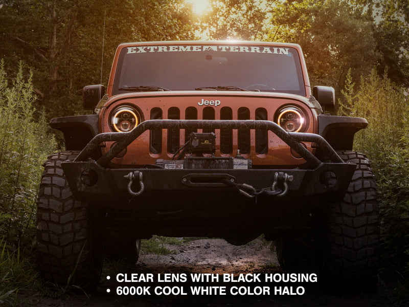 Raxiom 97-18 Jeep Wrangler TJ/JK Axial Halo Headlights w/ DRL Amber Signals- Black Hsng (Clear Lens)