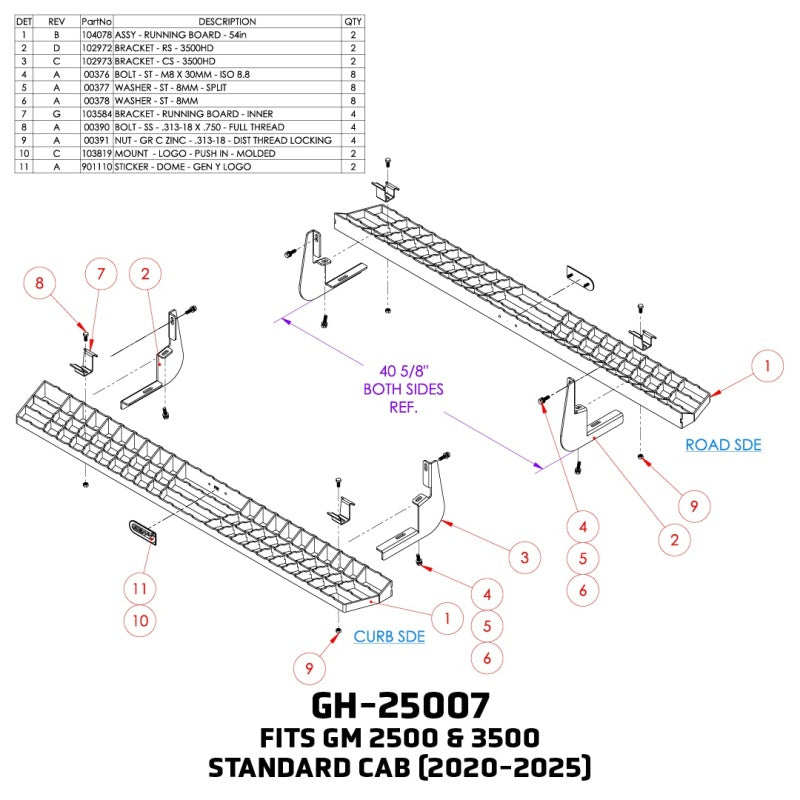 Gen-Y 20-25 GM 2500/3500 Standard Cab Running Boards
