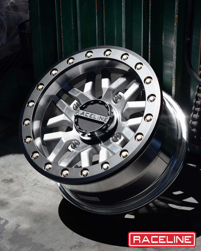 Raceline A91MA Ryno 15x7in/4x156 BP/10mm Offset/132.5mm Bore - Machined & Black Ring Beadlock Wheel