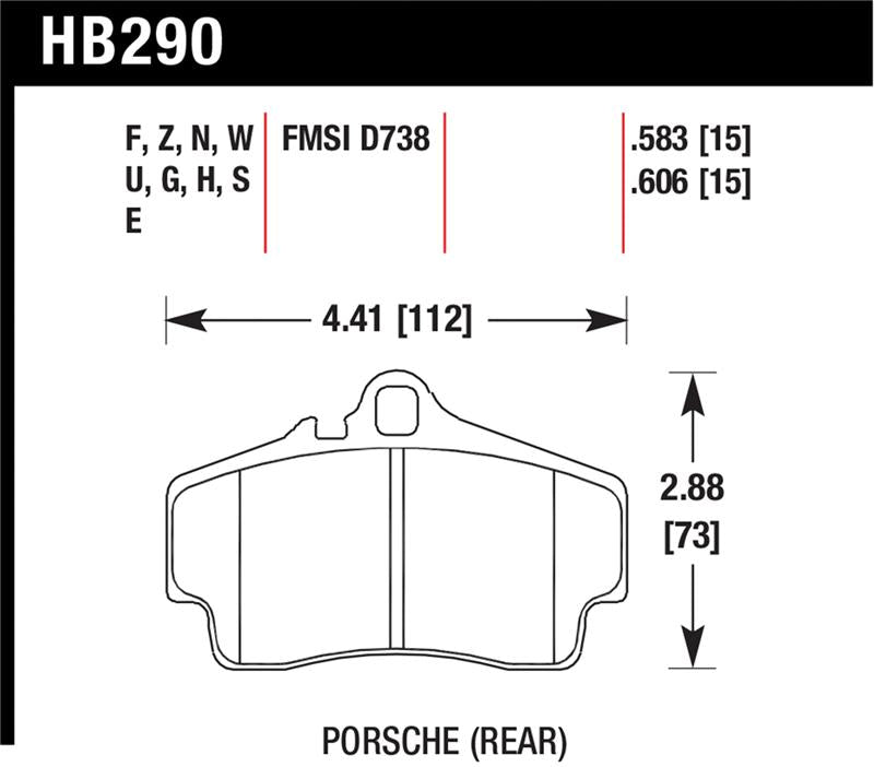 Hawk 98 Porsche 911 Targa/99-08 911 Carrera 4/00-06 Boxster S DTC-70 15mm Rear Brake Pads