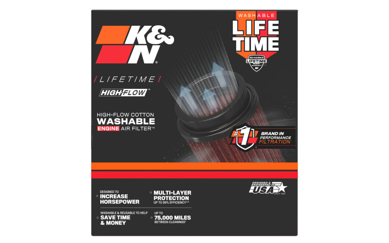 K&N Universal Rubber Filter 5in Flange ID x 6.5in Base OD x 4.5in Top OD x 4.125in Height