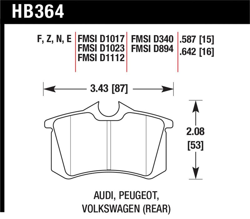 Hawk 89-92 VW Golf GTi / GLS Turbo/ GLX ( VR6) / 1.8 Turbo / VR6 / 00-06 Audi TT HPS Street Rear Bra