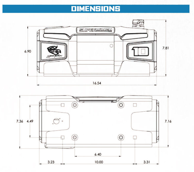 Superwinch 10000 LBS 12V DC 3/8in x 54ft Synthetic Rope Scorpion 10000SR Winch - Black Powdercoat