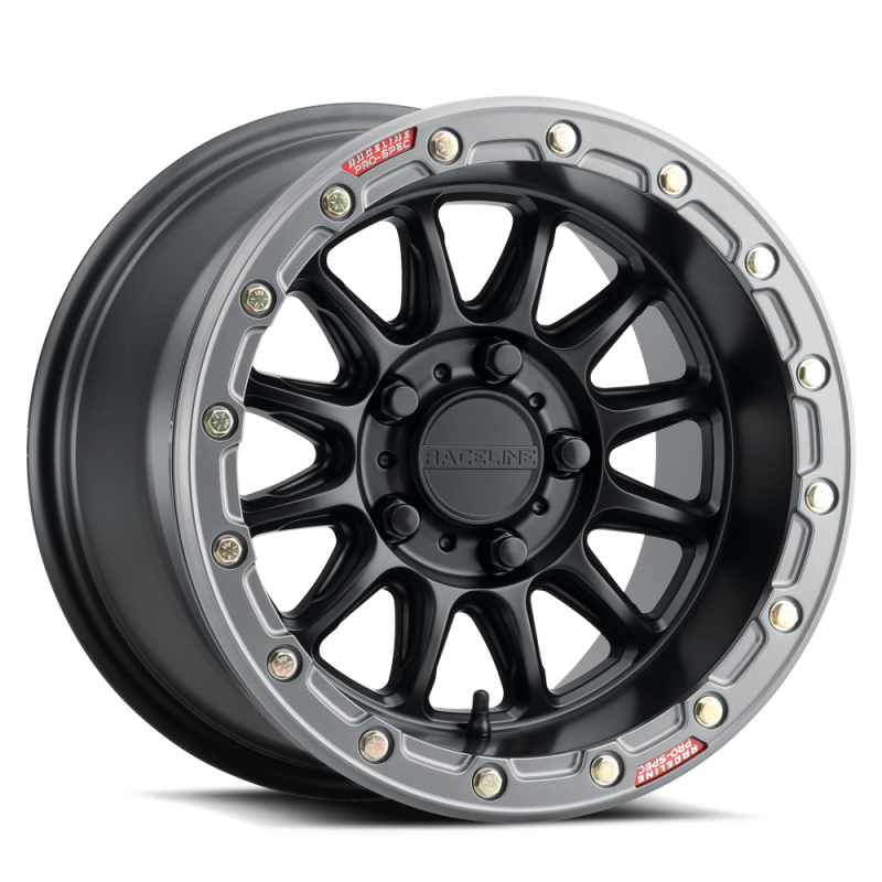 Raceline A14BG Alpha 15x7in/5x114.3 BP/25mm Offset/68mm Bore - Black & Gunmetal Ring Beadlock Wheel