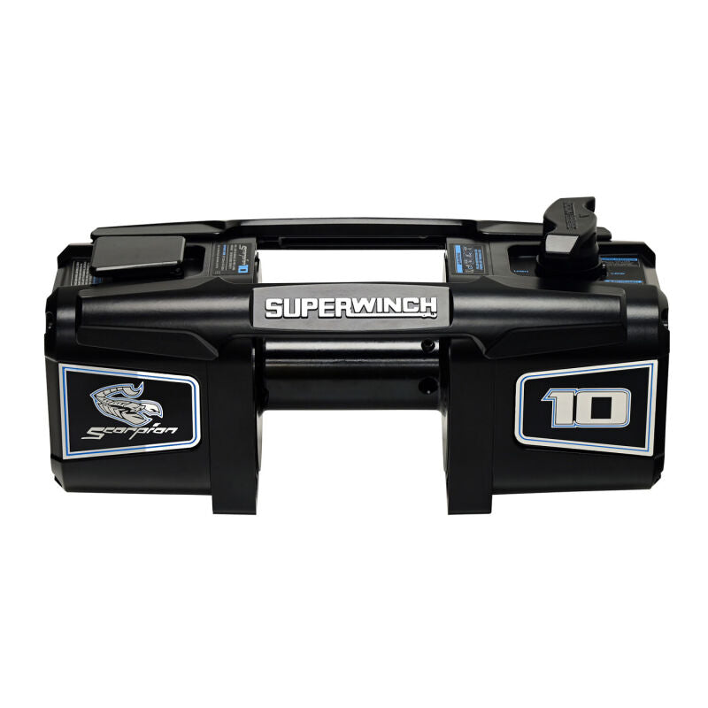 Superwinch 10000 LBS 12V DC 3/8in x 54ft Synthetic Rope Scorpion 10000SR Winch - Black Powdercoat