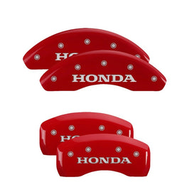 MGP 4 Caliper Covers Engraved Front & Rear Red Power Coat Finish Silver Characters - Honda