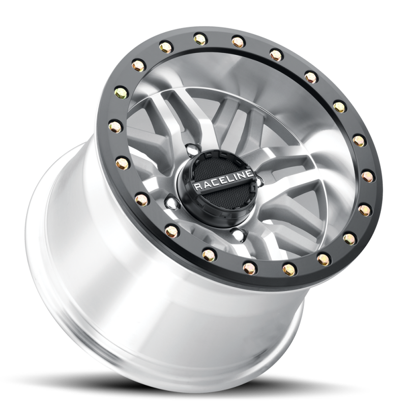 Raceline A91MA Ryno 15x7in/4x137 BP/10mm Offset/110.18mm Bore - Machined & Black Ring Beadlock Wheel