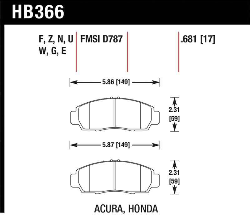 Hawk 04+ Accord TSX / 99-08 TL / 01-03 CL / 08+ Honda Accord EX HPS Street Front Brake Pads