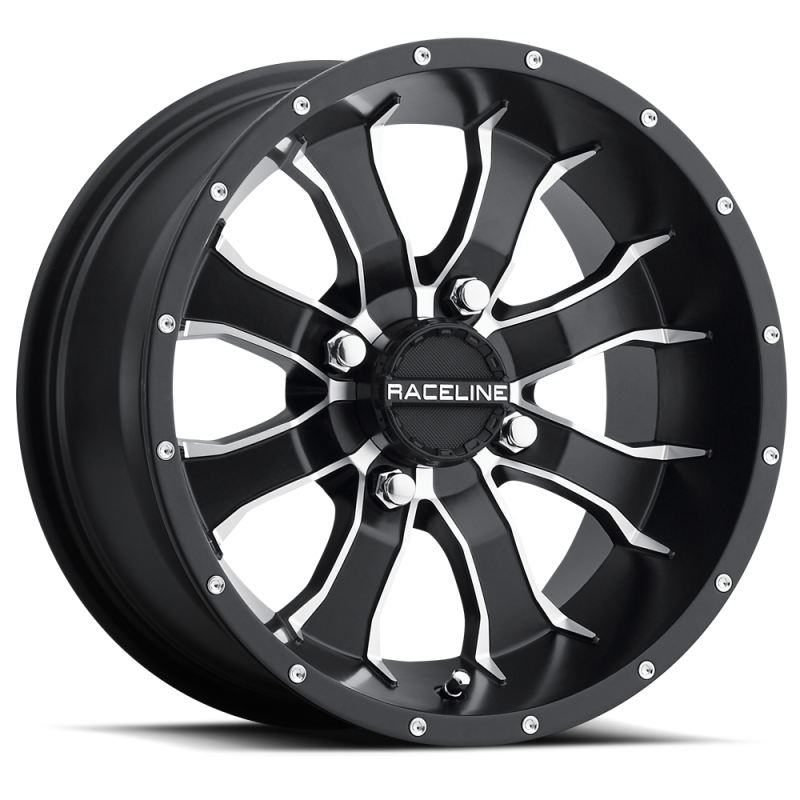 Raceline A77 Mamba 9x8in / 4x115 BP / -34.5mm Offset / 90mm Bore - Black & Machined Wheel