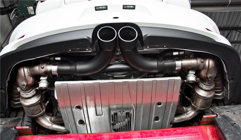 MBRP 14-19 Porsche GT3/GT3RS 3in Center Muffler Bypass 4in Tips - Black Coated