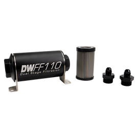 DeatschWerks Stainless Steel 6AN 10 Micron Universal Inline Fuel Filter Housing Kit (110mm)