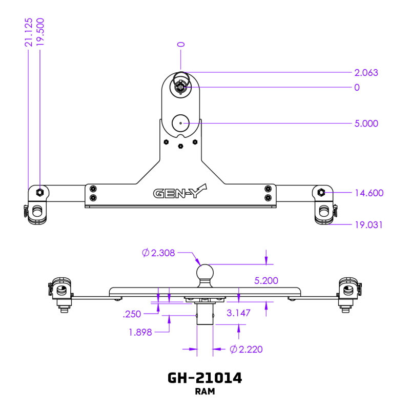 Gen-Y Dodge/RAM GoosePuck II 5in Offset Ball Puck Mount & 25K Towing w/Safety Chain Anchors
